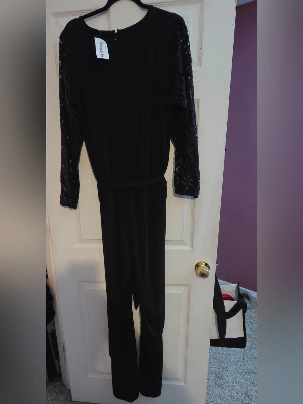 Michael Kors Black Wide-Leg Lace-Sleeve Jumpsuit